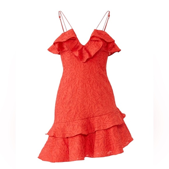 C/MEO Collective More to Give Melon Red Spaghetti Strap Lace Ruffle Mini Size L - Picture 1 of 14